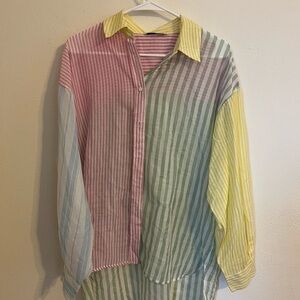Stradivarius Multi Colored Striped Button Down Medium